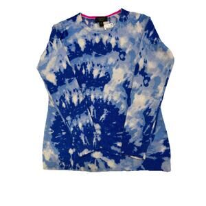 NWT Charter Club Luxury Womens Medium Cashmere Crew Neck Sweater Blue Tie-Dye119